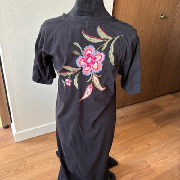 Johnny Was Black Floral Embroidered Short Sleeve Maxi Dress Medium - Picture 3 of 7